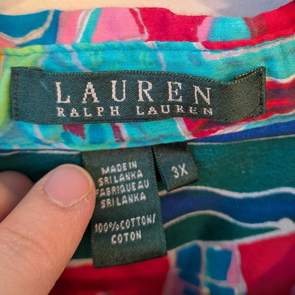 Lauren Ralph Lauren Multicolor Cotton Button Up Tunic Shirt Art to Wear 3X - Picture 4 of 5